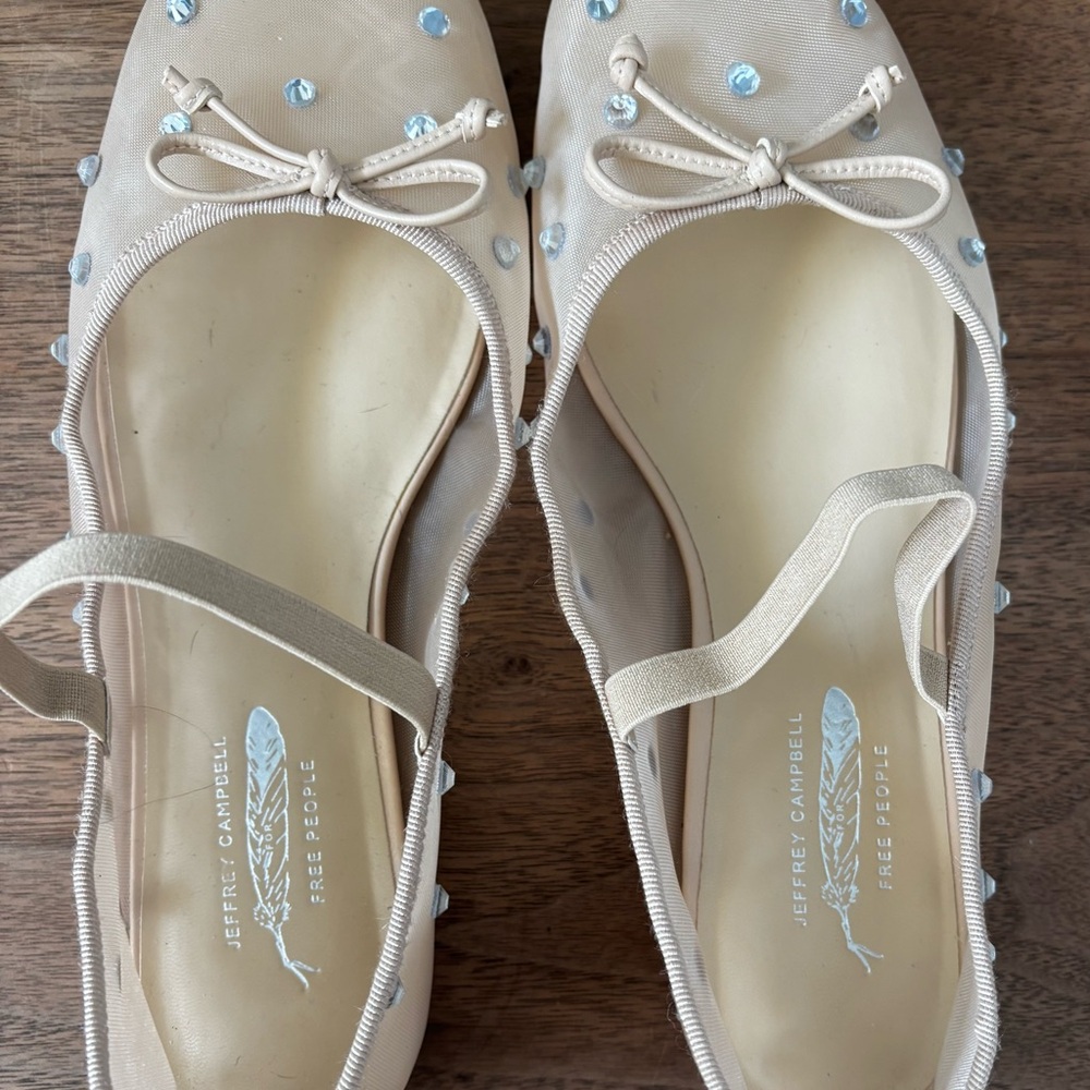 Free People  Jeffrey Campbell Nude Bow Ballet Flats with Rhinestone Studs